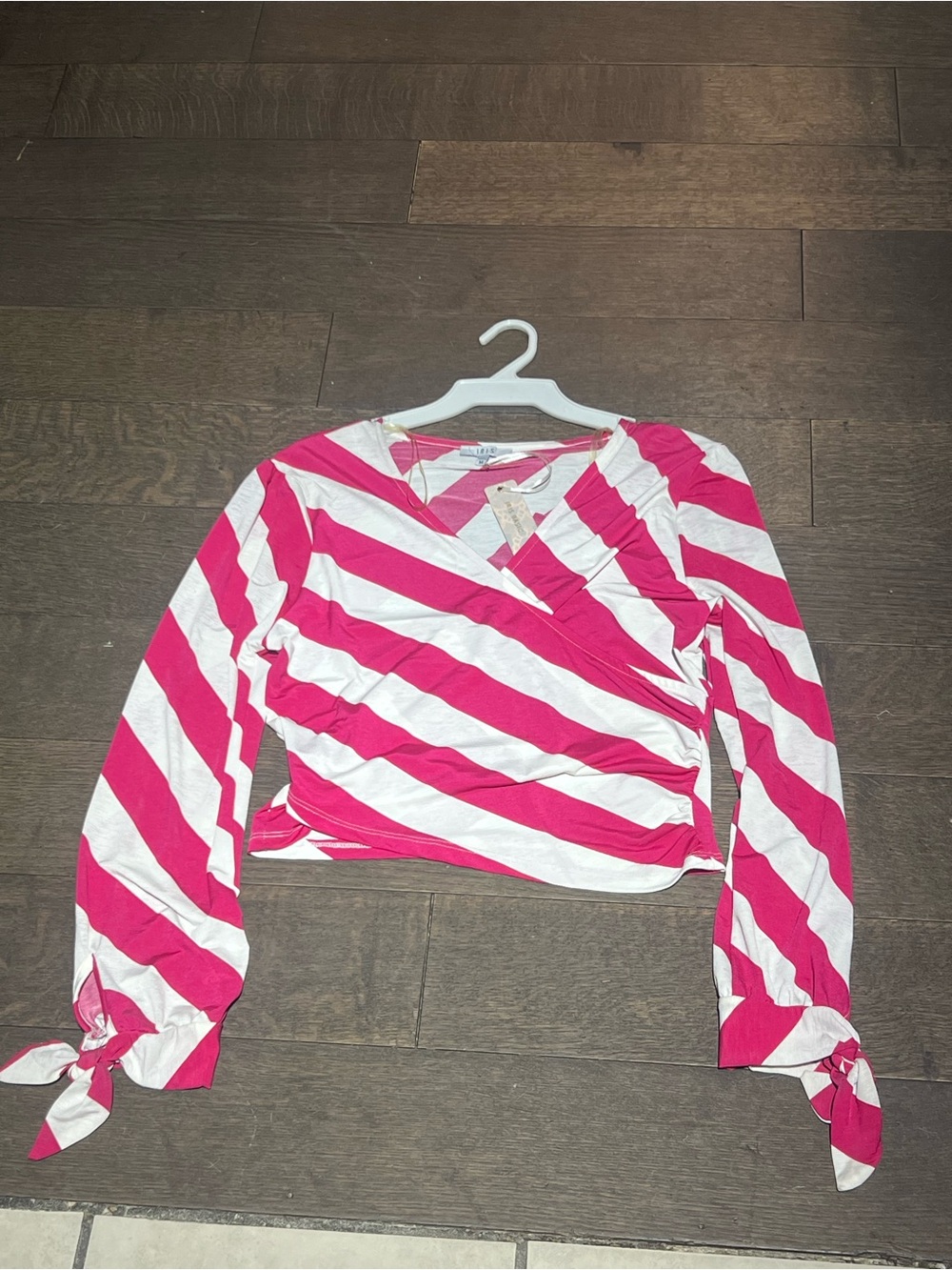 iris Pink & White Striped Wrap Crop Top